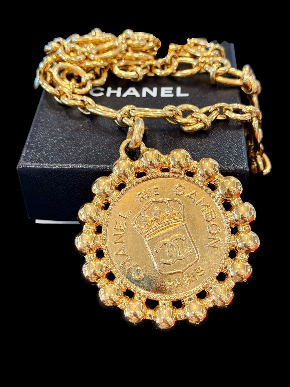Vintage Rare CHANEL Logo Heraldic Seal Medallion Necklace
